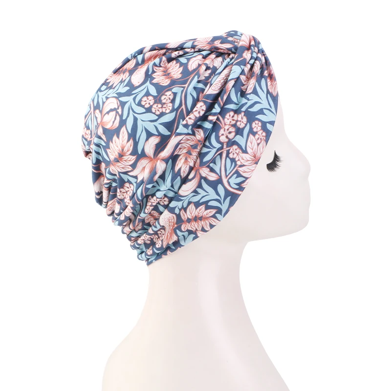 New Women Cashew flower Printed Cross Twist Turban Cap Bonnet Headband African Head Wraps  Ready To Wear HIjabs Chemo Cap
