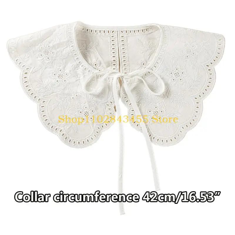49MC Korean Decorative Fake Collar Shawl Wrap Hollow Out Embroidery Leaves Lace Necklace Vintage Short Poncho
