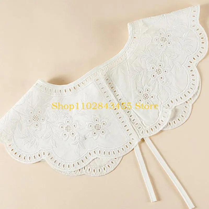 49MC Korean Decorative Fake Collar Shawl Wrap Hollow Out Embroidery Leaves Lace Necklace Vintage Short Poncho