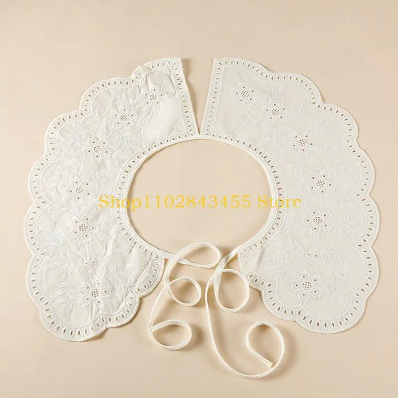 49MC Korean Decorative Fake Collar Shawl Wrap Hollow Out Embroidery Leaves Lace Necklace Vintage Short Poncho