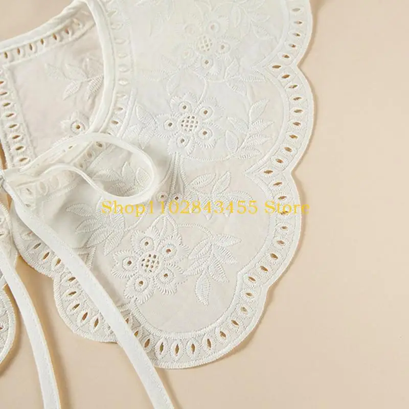 49MC Korean Decorative Fake Collar Shawl Wrap Hollow Out Embroidery Leaves Lace Necklace Vintage Short Poncho