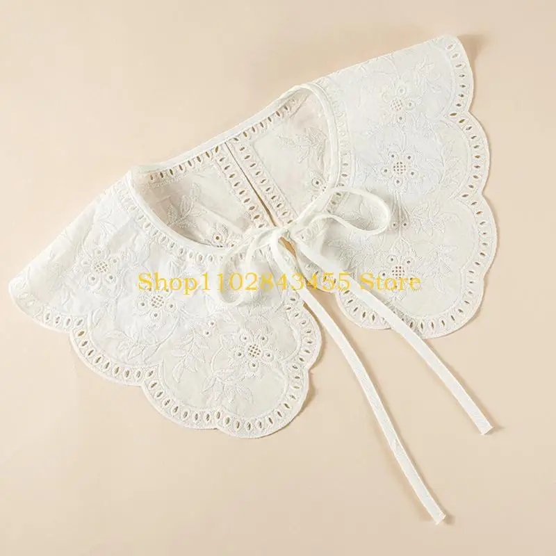 49MC Korean Decorative Fake Collar Shawl Wrap Hollow Out Embroidery Leaves Lace Necklace Vintage Short Poncho