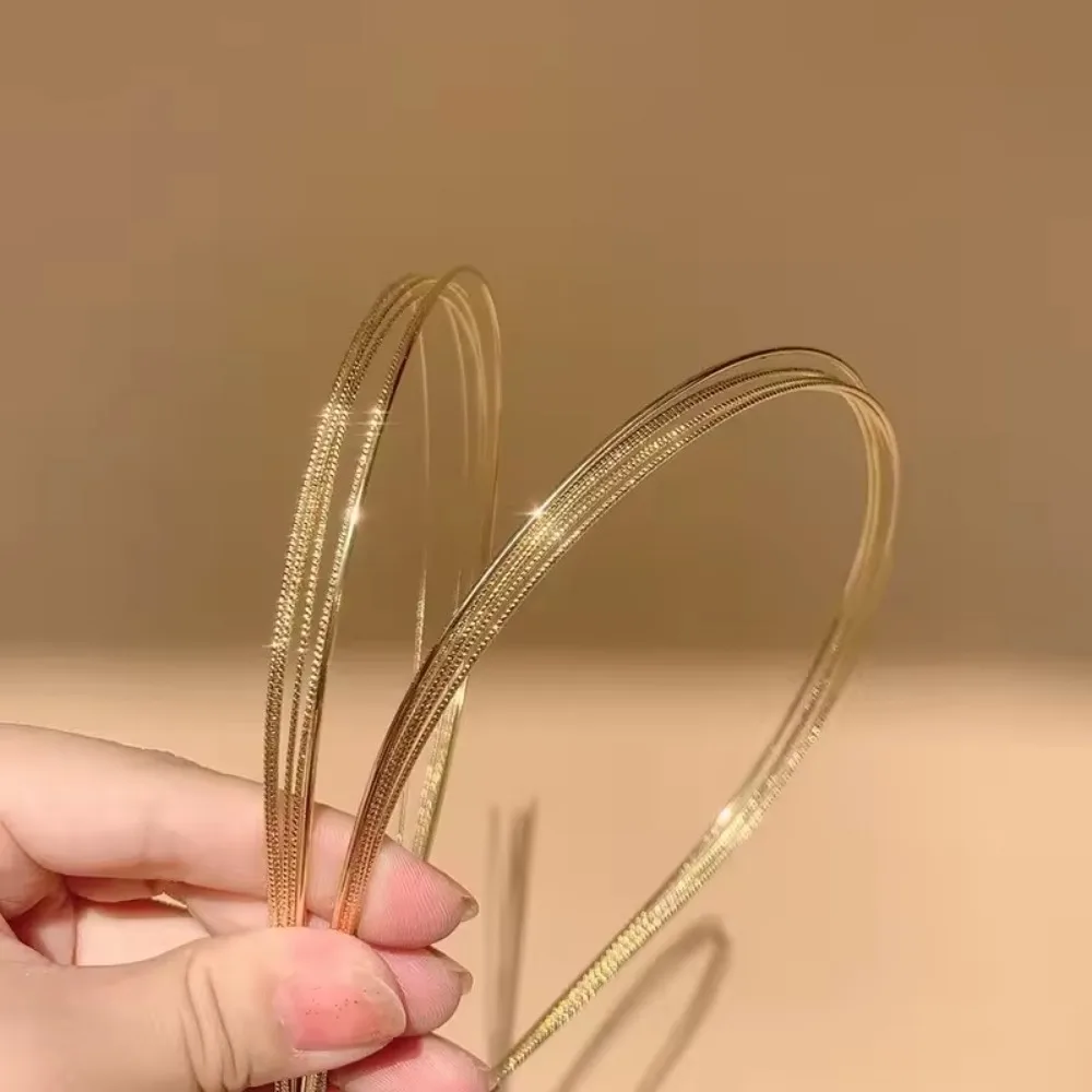 New Thin Gold Color Headbands Women Multilayer Alloy Hair Hoop Double Root Metal Hair Bands Hair Accessories Smooth Head Hoop