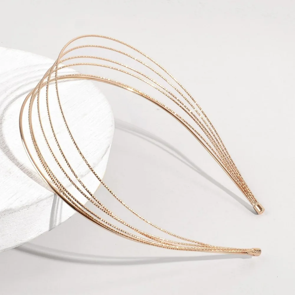 New Thin Gold Color Headbands Women Multilayer Alloy Hair Hoop Double Root Metal Hair Bands Hair Accessories Smooth Head Hoop