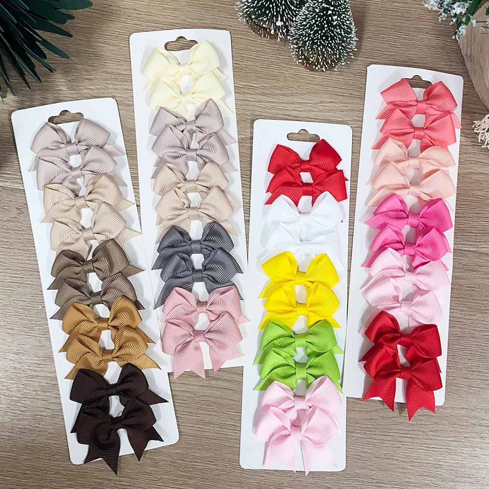 10Pcs/Set New Cute Solid Ribbon Bowknot Hair Clips for Baby Girls Handmade Bows Hairpin Barrettes Headwear Kids Hair Accessories