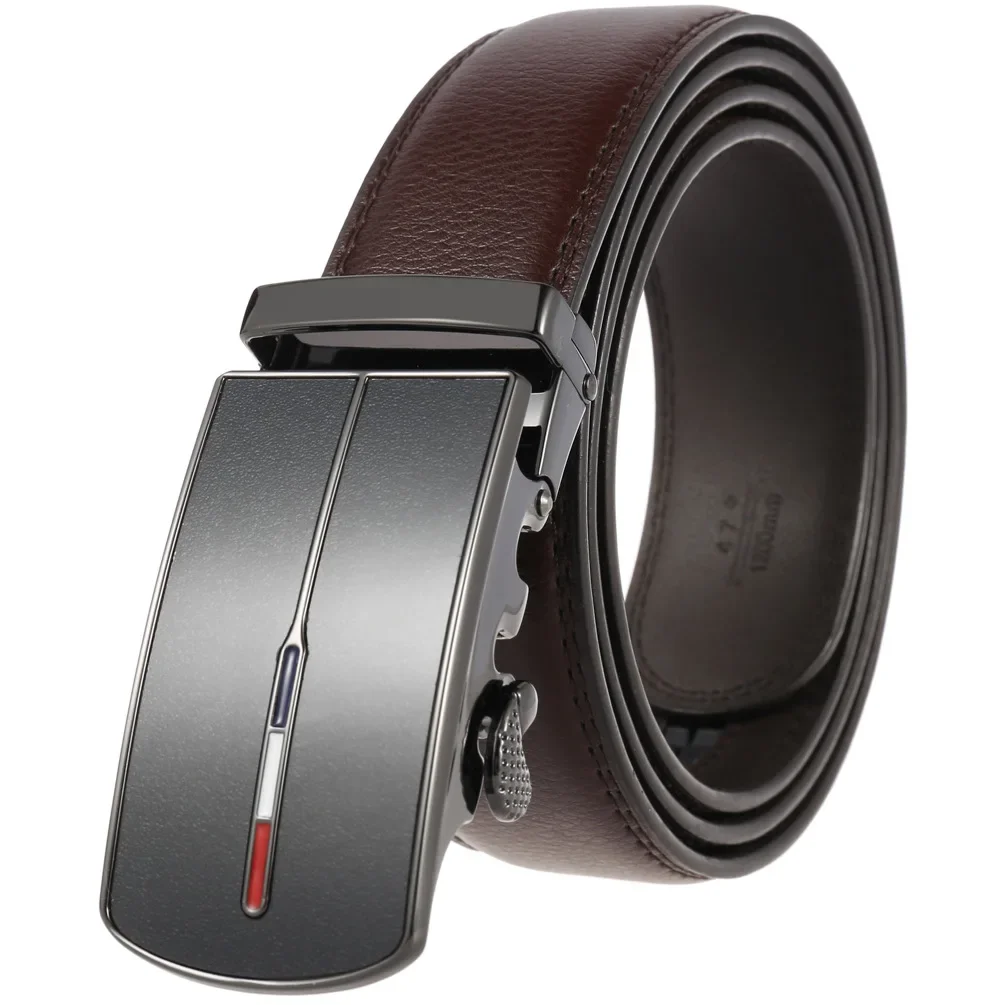 Men's Cowskin Leather Automatic Buckle Belt - Luxury Designer Fashion 3.5cm Width Classic Waistband for Daily & Business Wear