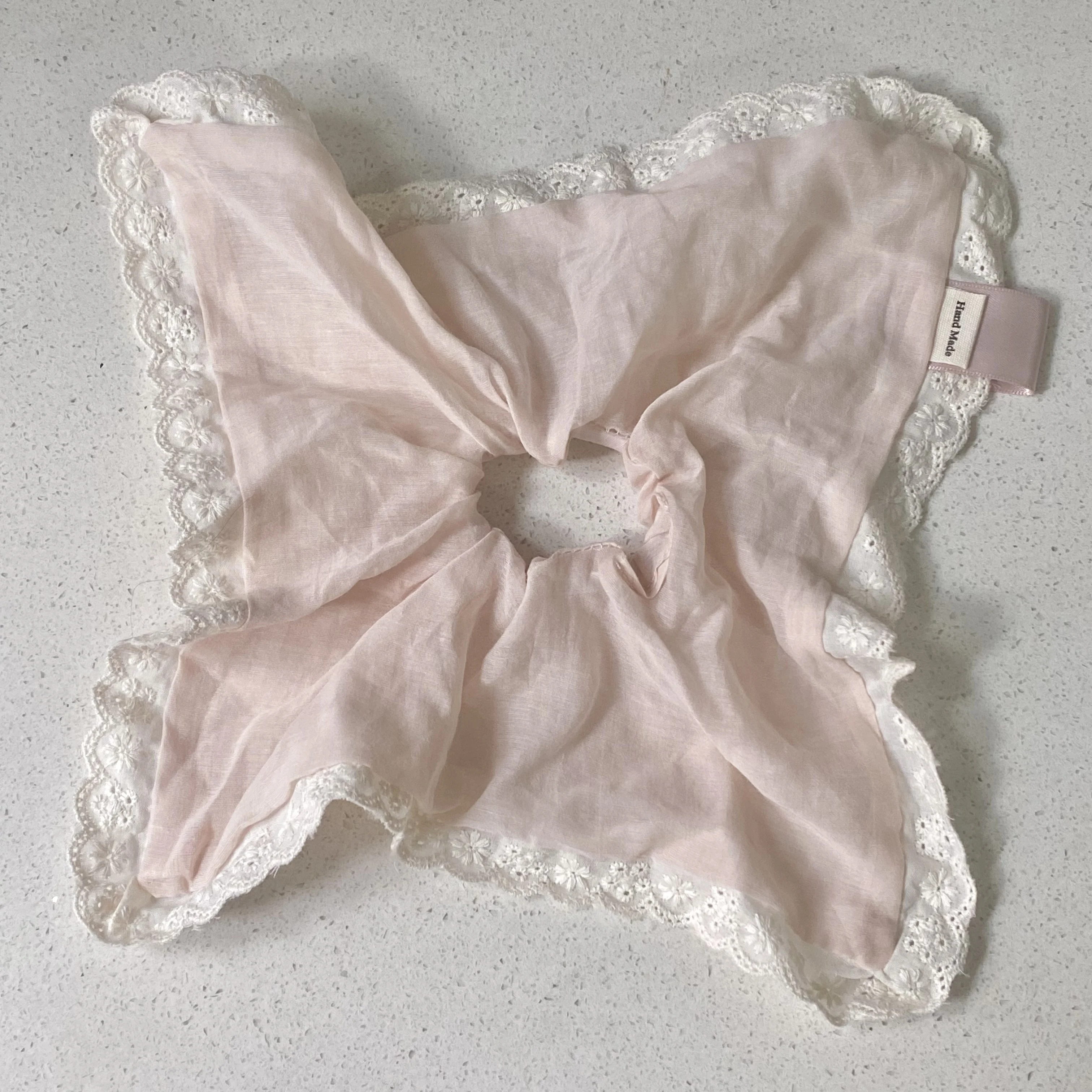 Soft Pink Gentle Lace Large Intestine Scrunchie Sweet Girl's Heart Square Scarf Temperament Ponytail Hair Accessories