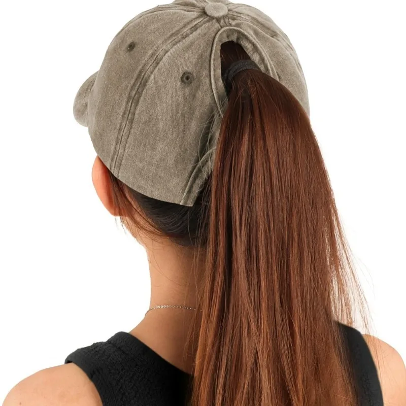1pc Retro Washed Little Heart Embroidered Ponytail Baseball Cap for Women,Outdoor Sports Adjustable Women's Cap for Daily Wear