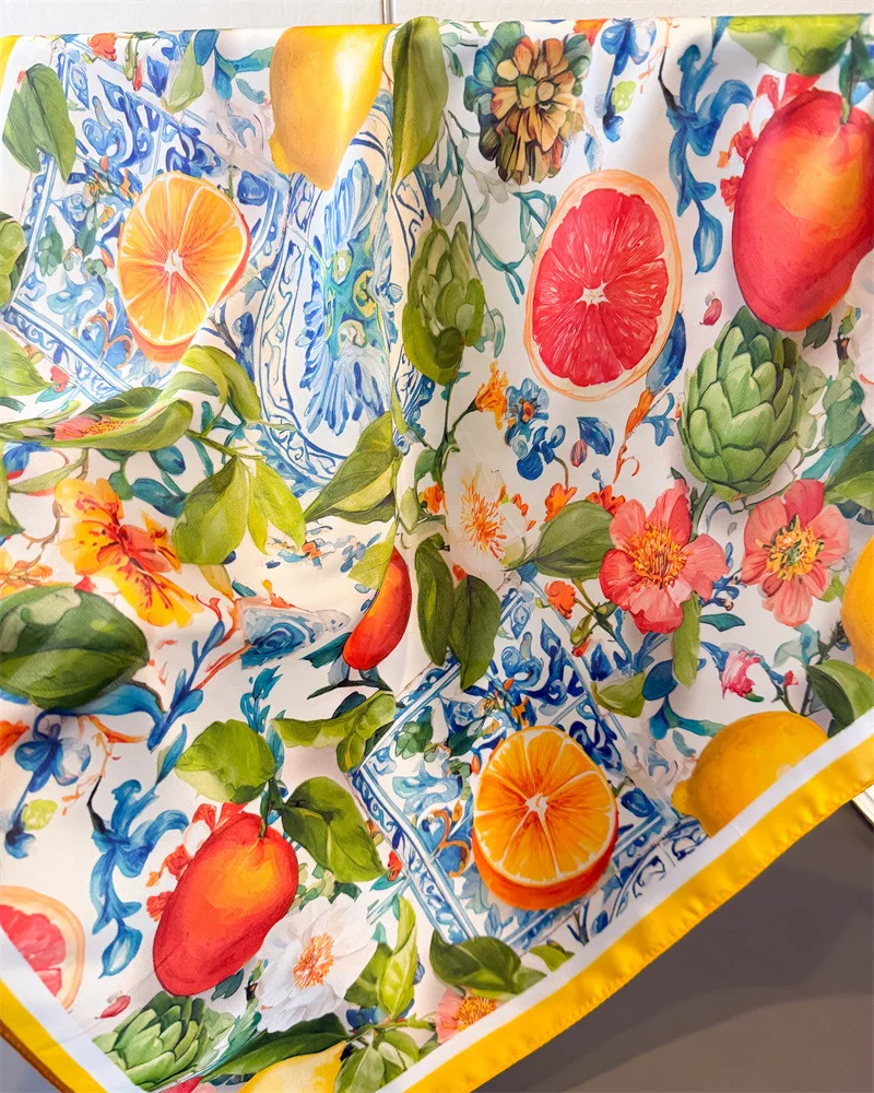 Fashion Print Silk Hairbands Summer Lemon Scarf Women 2026 New Elagant Bandana Neck Kerchief Head Bands Foulard Female Scarfs