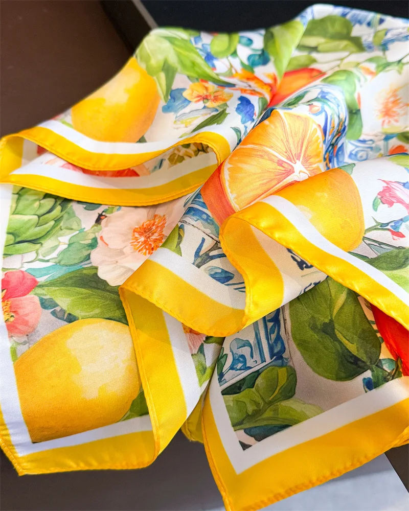 Fashion Print Silk Hairbands Summer Lemon Scarf Women 2026 New Elagant Bandana Neck Kerchief Head Bands Foulard Female Scarfs