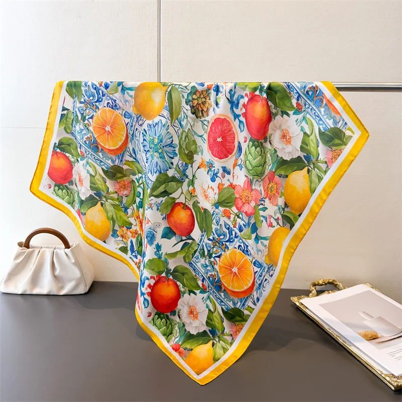 Fashion Print Silk Hairbands Summer Lemon Scarf Women 2026 New Elagant Bandana Neck Kerchief Head Bands Foulard Female Scarfs