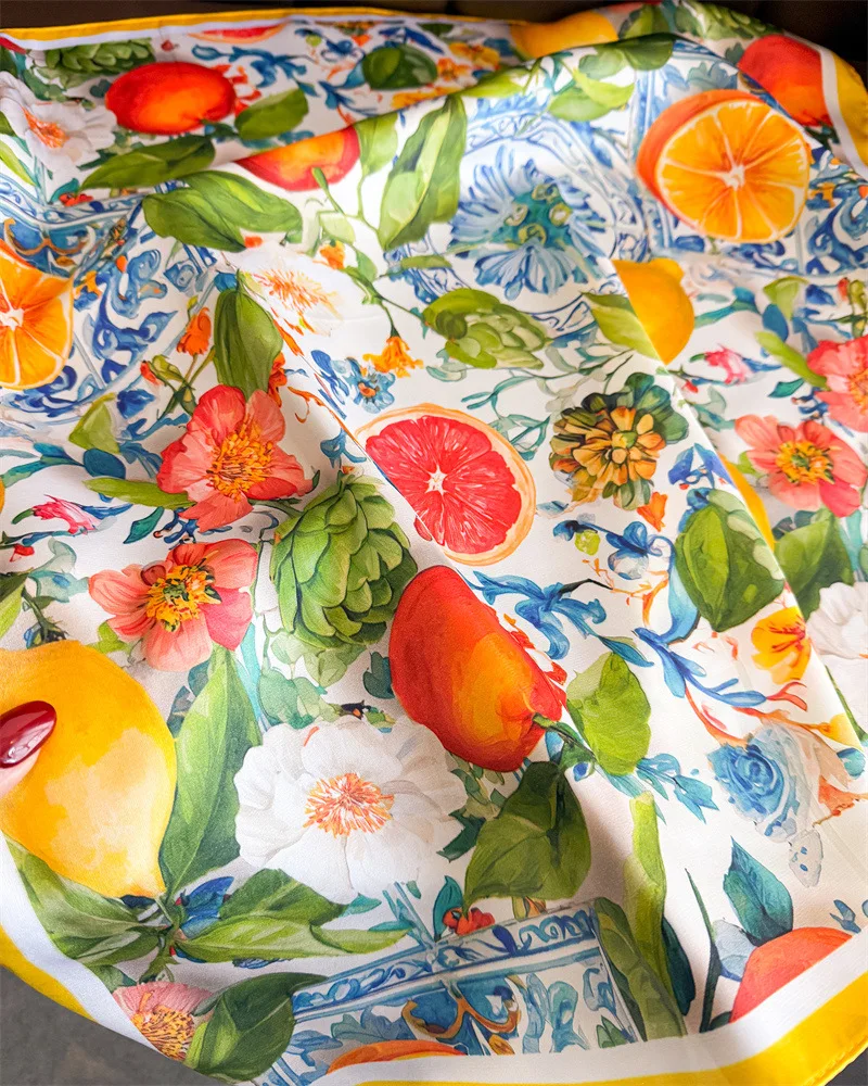 Fashion Print Silk Hairbands Summer Lemon Scarf Women 2026 New Elagant Bandana Neck Kerchief Head Bands Foulard Female Scarfs