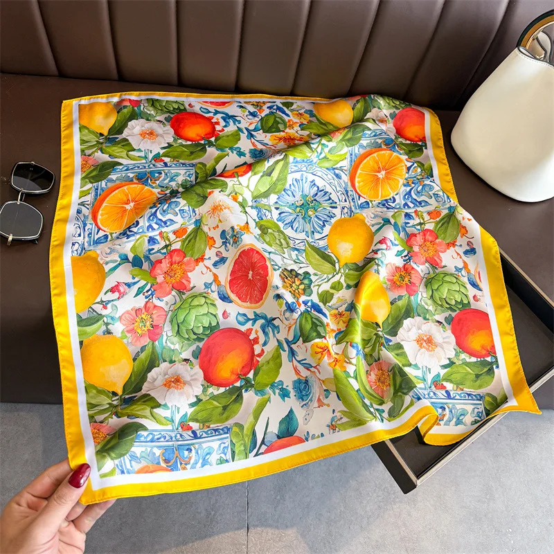 Fashion Print Silk Hairbands Summer Lemon Scarf Women 2026 New Elagant Bandana Neck Kerchief Head Bands Foulard Female Scarfs