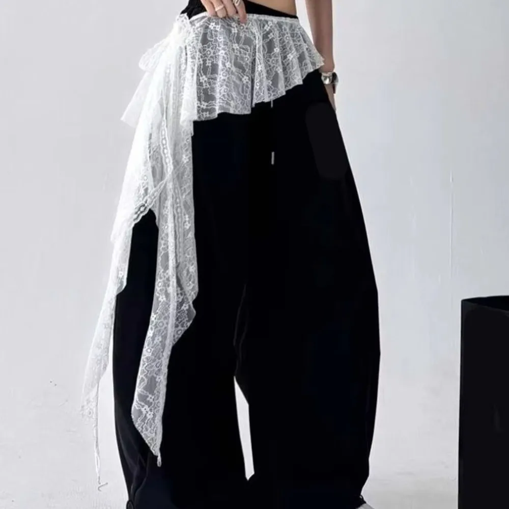 Embroidered Flower Butt Curtain Skirt High Waist Irregular Hem Lace Trim Butt Curtain Ruched Ruffles Trim Mini Apron Harajuku