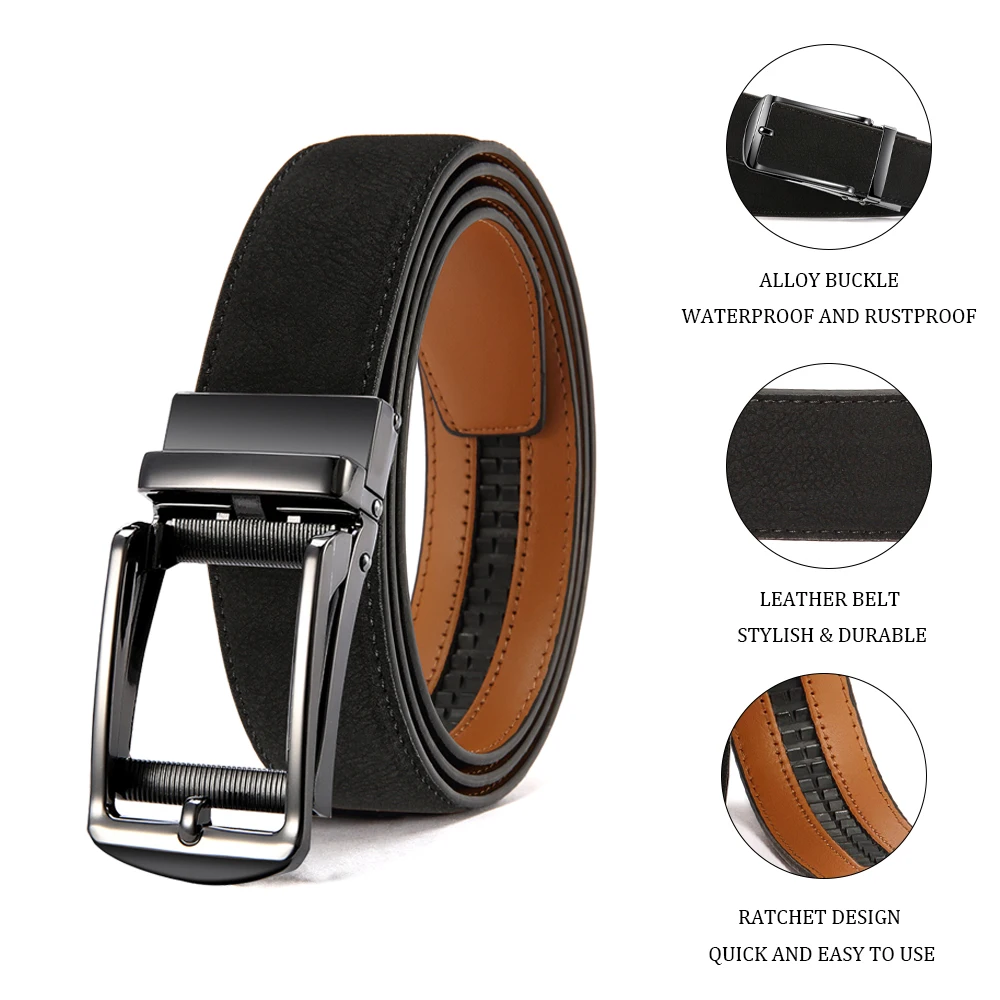 Men's Business Belt Leather Classic Alloy Buckle High Quality Casual Fashion Ratchet Adjustable Belt