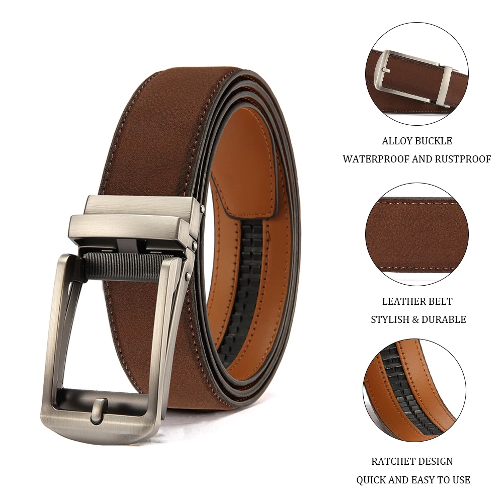 Men's Business Belt Leather Classic Alloy Buckle High Quality Casual Fashion Ratchet Adjustable Belt