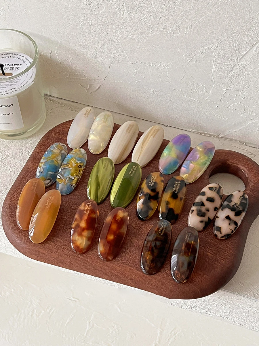 2pcs/set Acetate Hair Clip Barrettes Small Size Oval Geometric Side Pins Colorful Hairpin Cute Sweet Women Hair Accessories