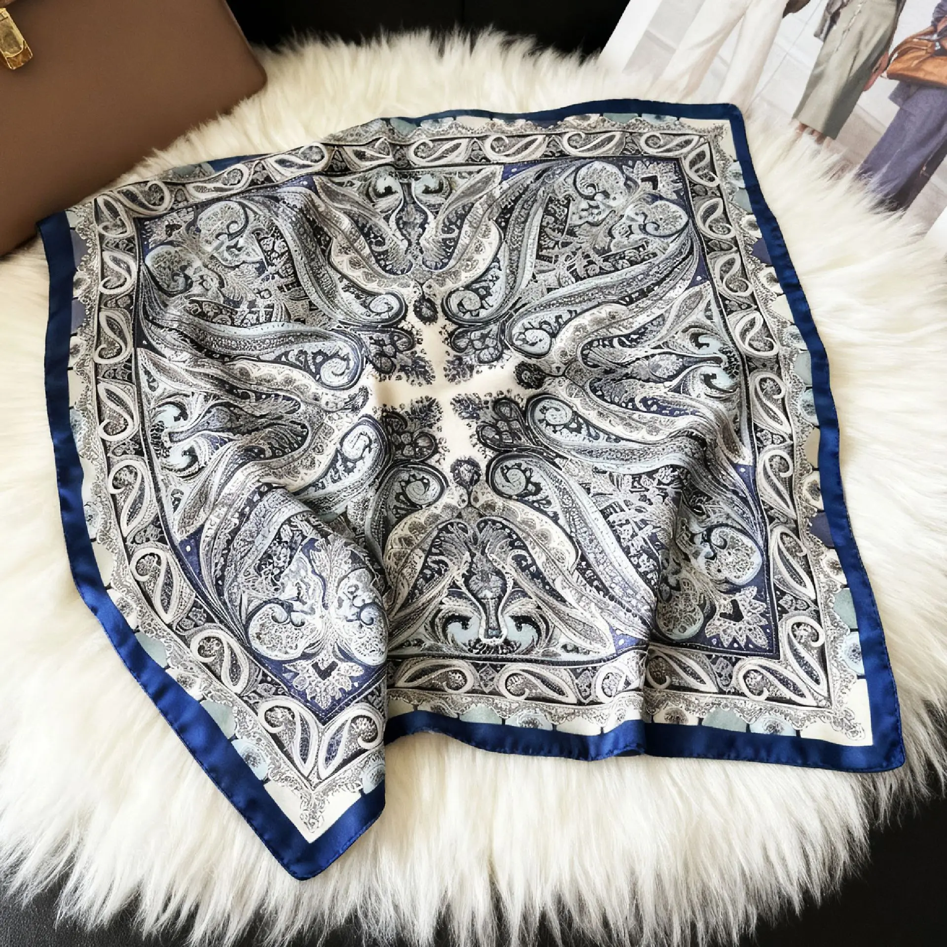 70*70cm Square Silk Scarf Women Luxury Design Satin Shawl Ladies Zebra Print Head Bandana Small Neck Muffler Hair Hijab Scarves