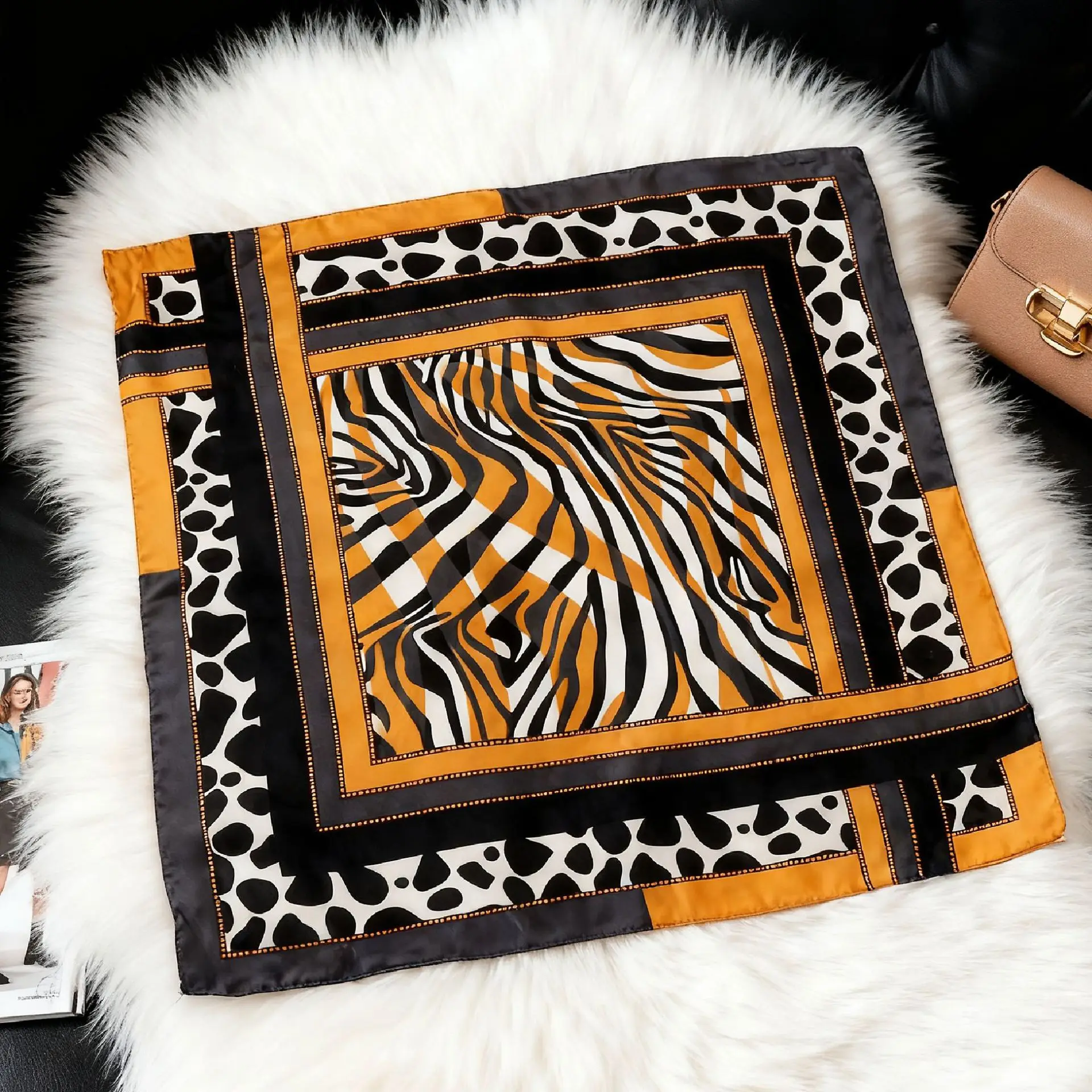 70*70cm Square Silk Scarf Women Luxury Design Satin Shawl Ladies Zebra Print Head Bandana Small Neck Muffler Hair Hijab Scarves
