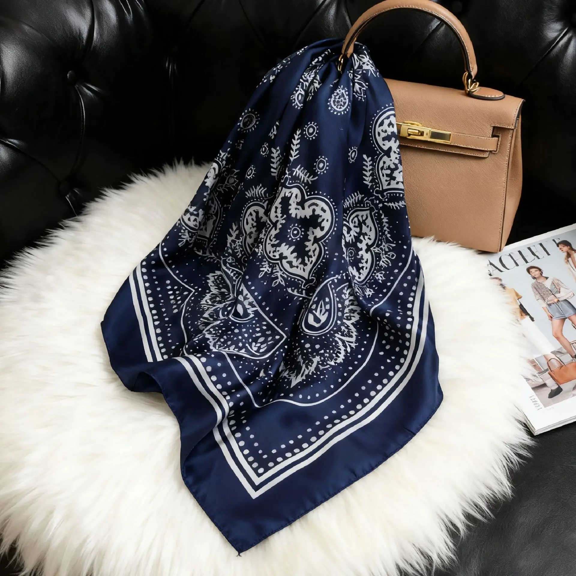 70*70cm Square Silk Scarf Women Luxury Design Satin Shawl Ladies Zebra Print Head Bandana Small Neck Muffler Hair Hijab Scarves