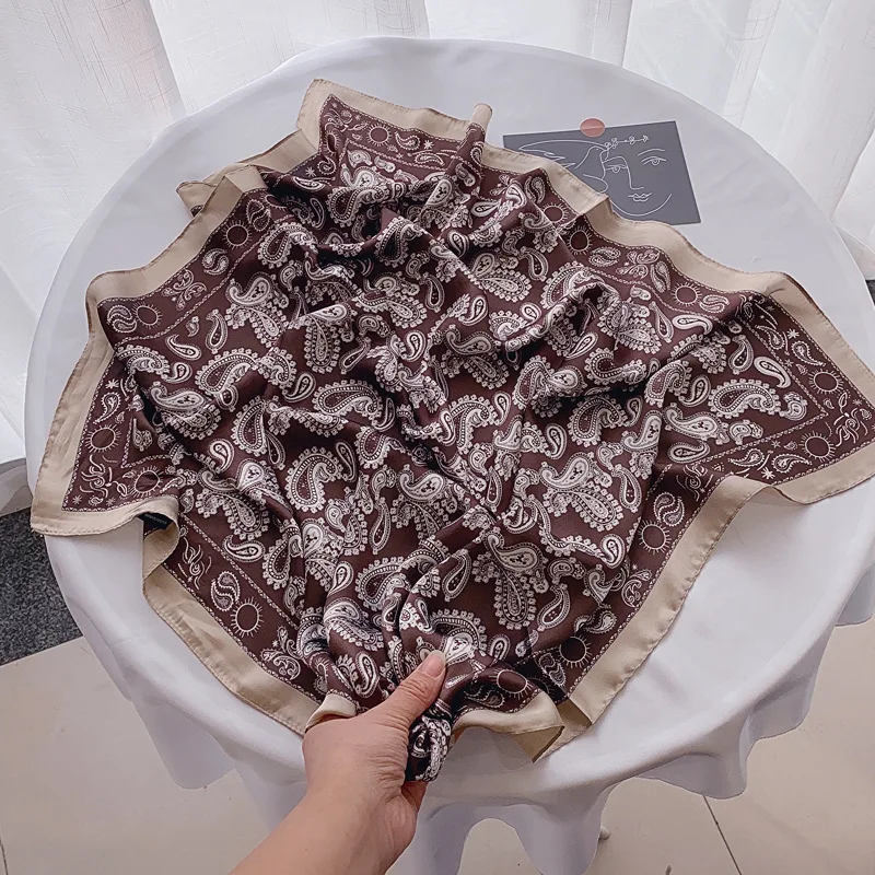 70*70cm Square Silk Scarf Women Luxury Design Satin Shawl Ladies Zebra Print Head Bandana Small Neck Muffler Hair Hijab Scarves