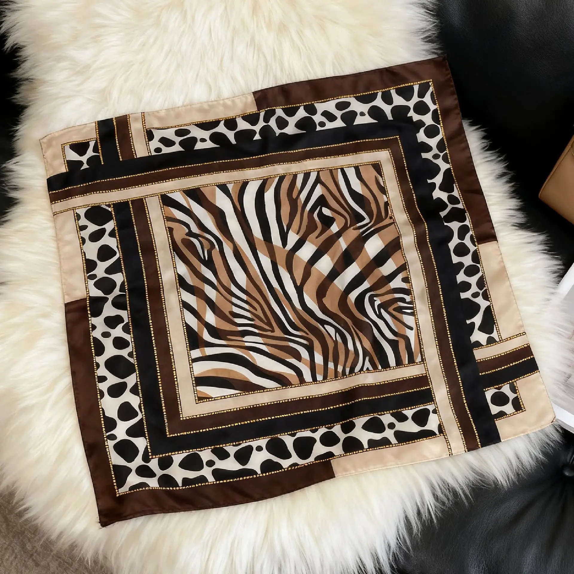 70*70cm Square Silk Scarf Women Luxury Design Satin Shawl Ladies Zebra Print Head Bandana Small Neck Muffler Hair Hijab Scarves