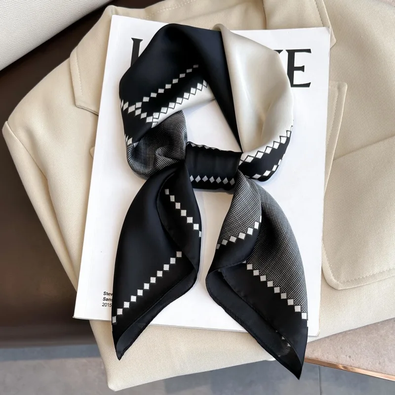 Luxury Silk Feeling Shawl Square Scarf Women Spring Hijab Fashion Wraps Neckerchief Female Hair Bands Ribbon Headband Bandana