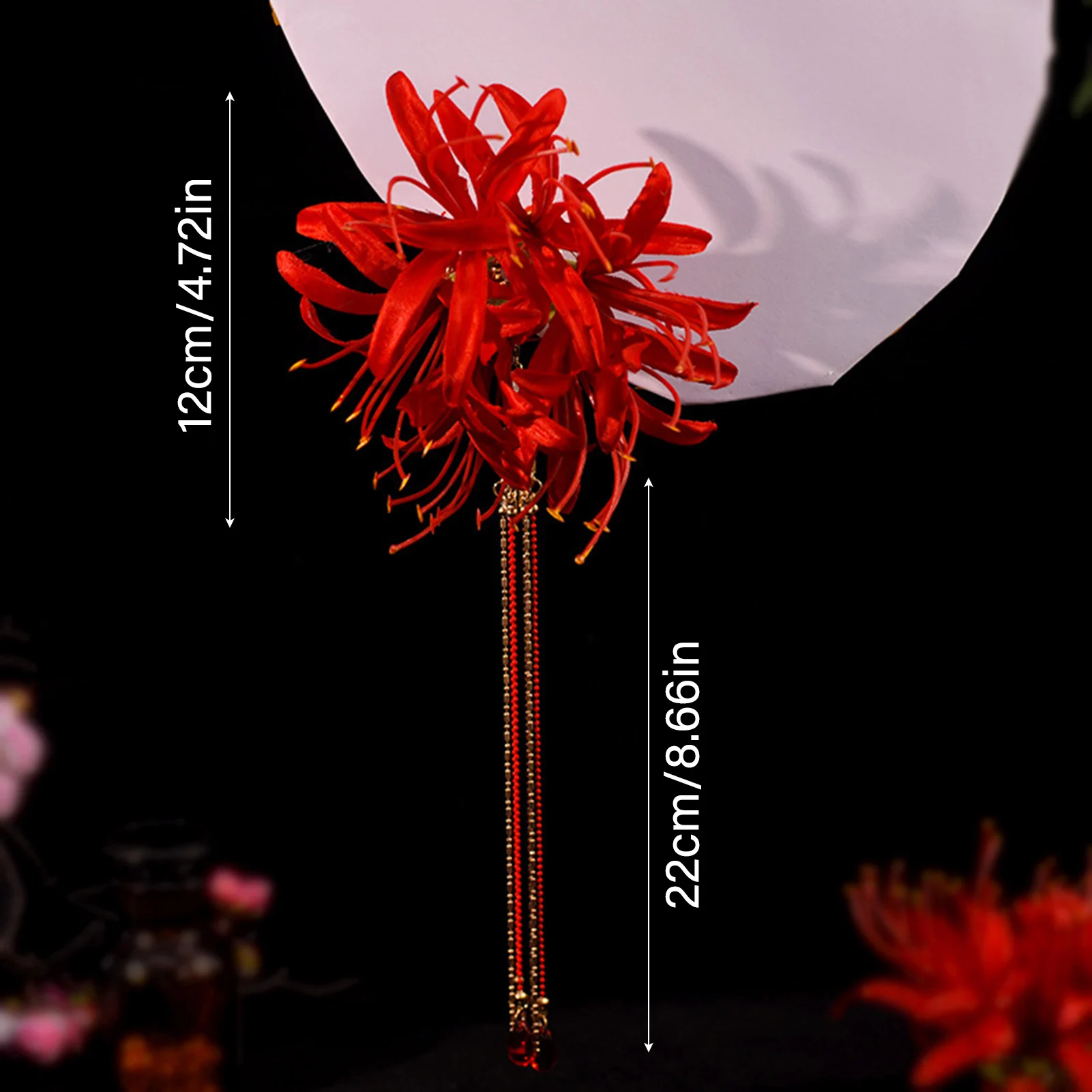Red Magic-Lily Hairpin Silk Flower Tassel Hair Accessories for Women Birthday Party Stage Show Elegant Headwear