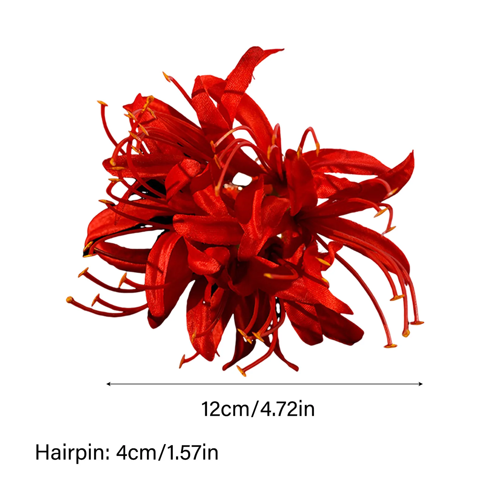 Red Magic-Lily Hairpin Silk Flower Tassel Hair Accessories for Women Birthday Party Stage Show Elegant Headwear