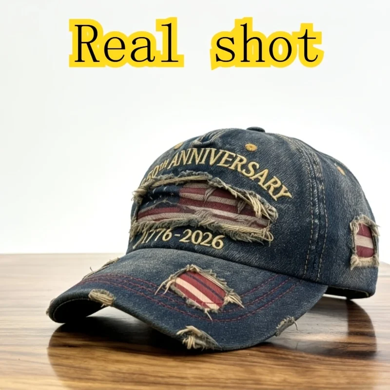 250th Anniversary of American Independence Commemorative Cowboy Ripped Baseball Cap, Patriotic Baseball Cap, Adjustable
