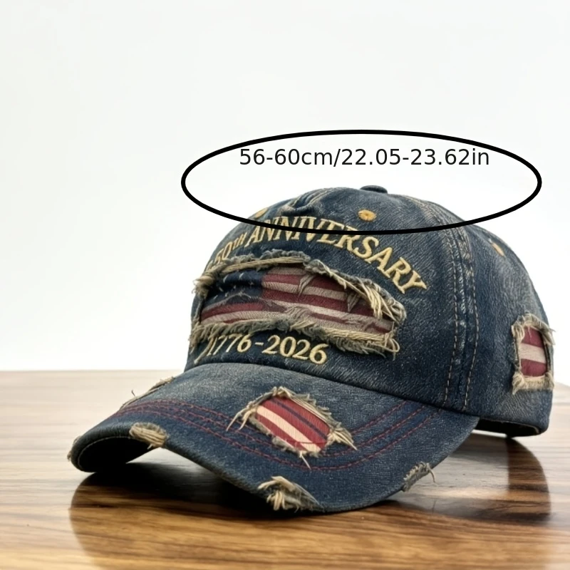 250th Anniversary of American Independence Commemorative Cowboy Ripped Baseball Cap, Patriotic Baseball Cap, Adjustable