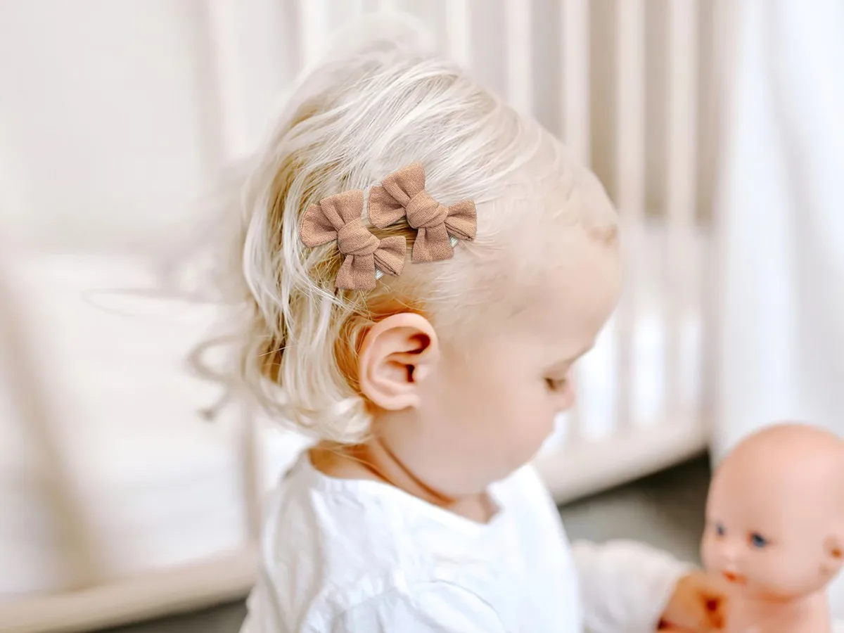 10Pcs Cute Bow Hair Clips for Kids Cotton-Linen Baby to Children Hairpins Soft Fully-Wrapped Design, Safe Hair Accessories