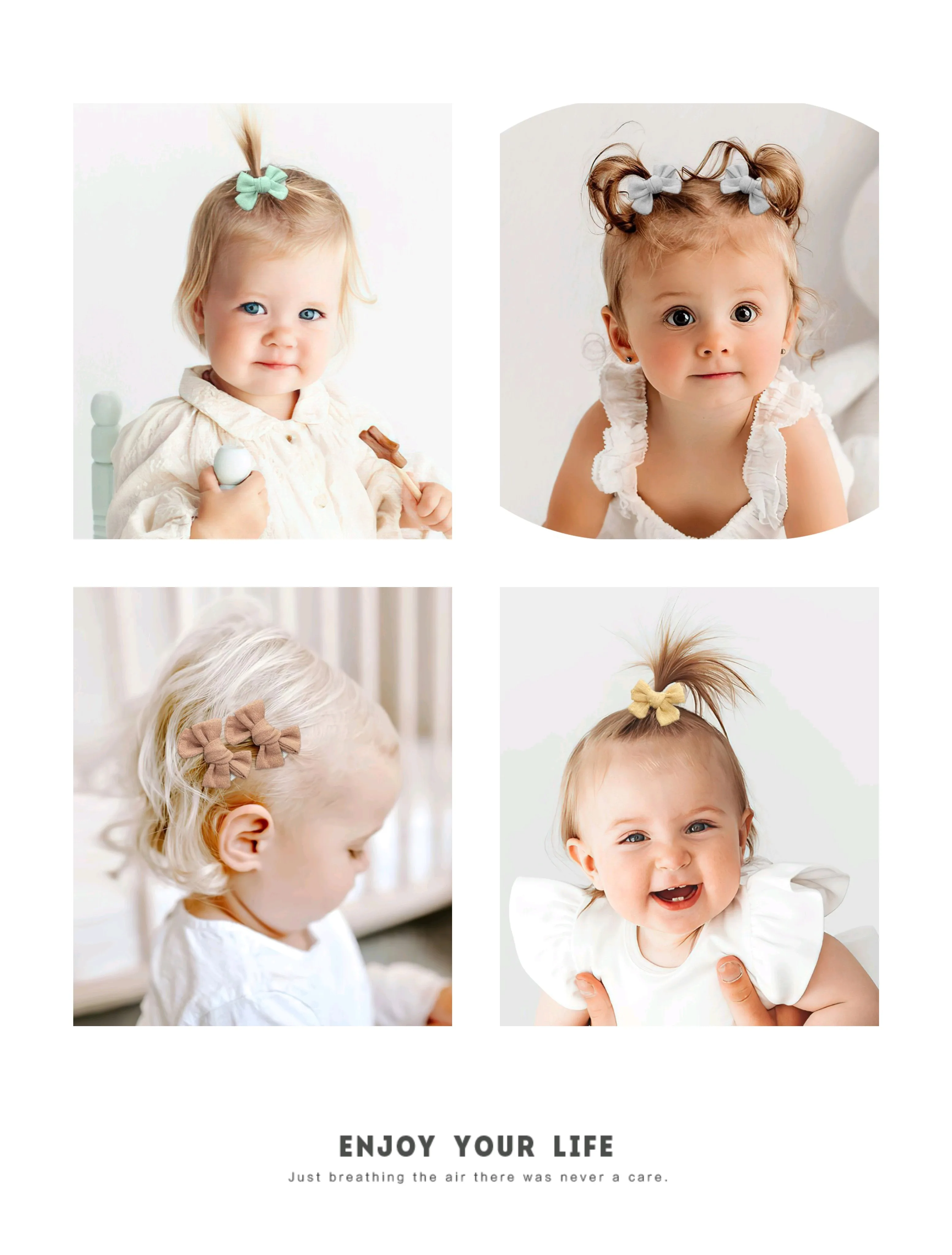 10Pcs Cute Bow Hair Clips for Kids Cotton-Linen Baby to Children Hairpins Soft Fully-Wrapped Design, Safe Hair Accessories