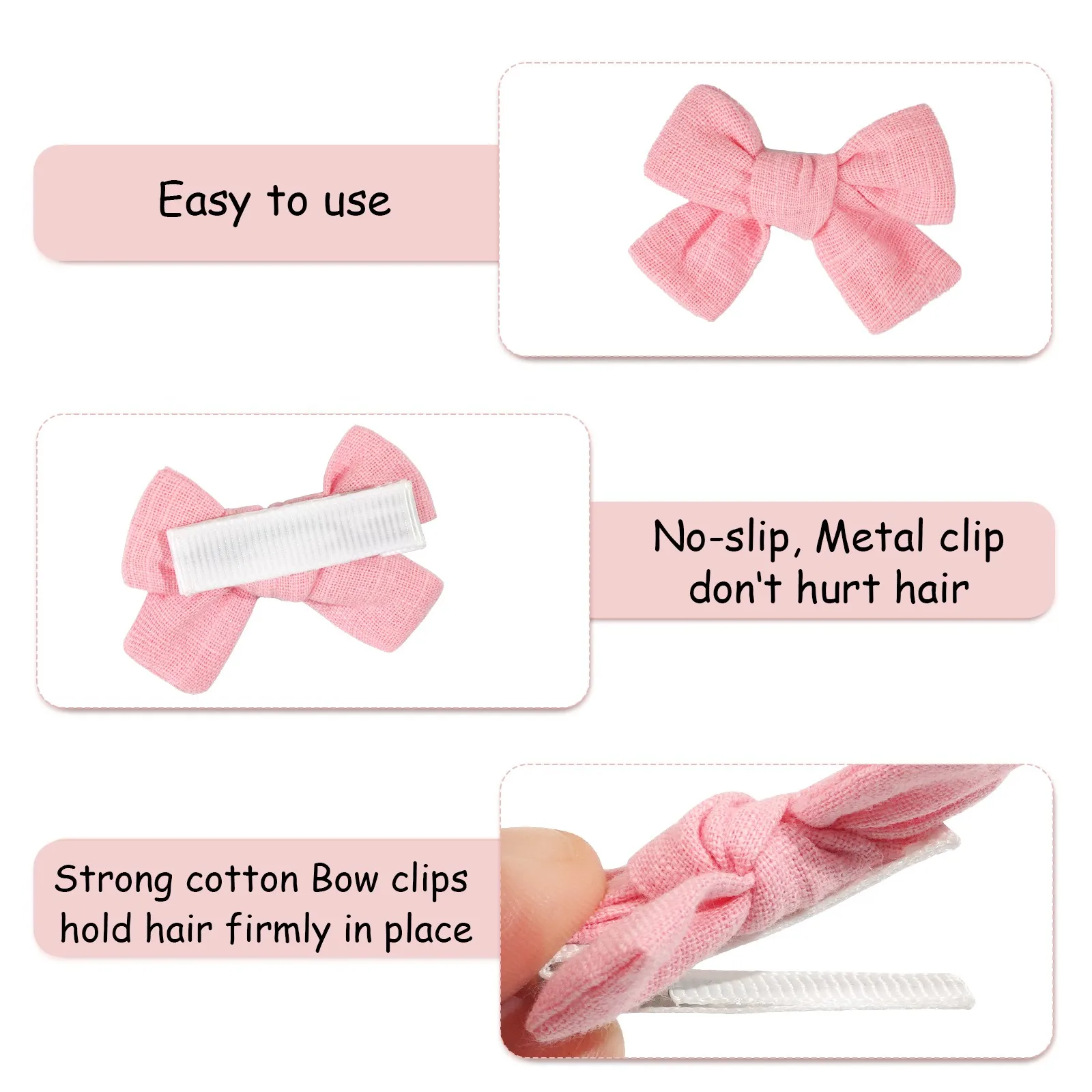 10Pcs Cute Bow Hair Clips for Kids Cotton-Linen Baby to Children Hairpins Soft Fully-Wrapped Design, Safe Hair Accessories