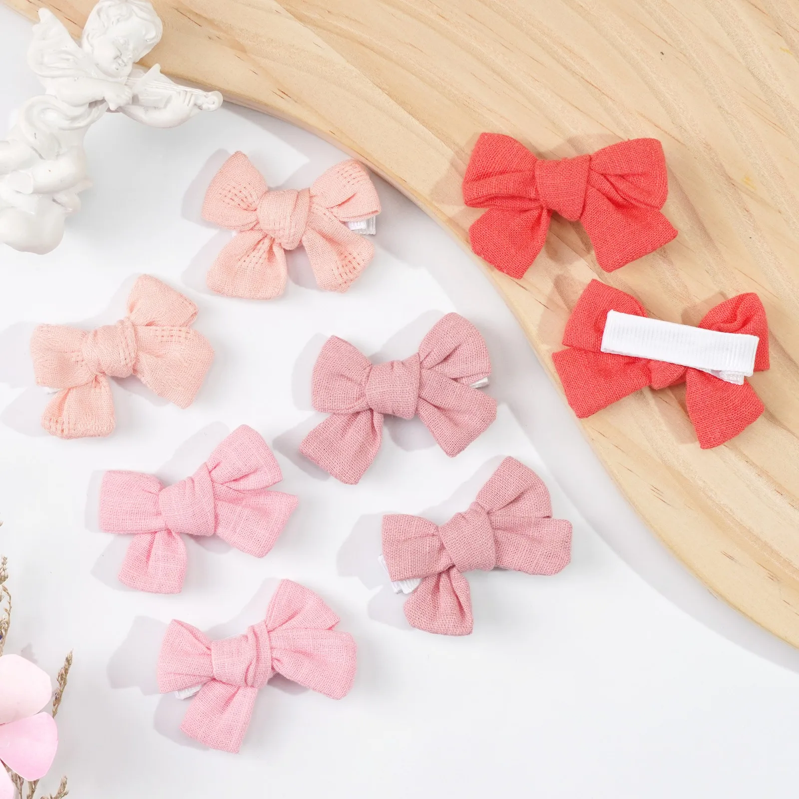 10Pcs Cute Bow Hair Clips for Kids Cotton-Linen Baby to Children Hairpins Soft Fully-Wrapped Design, Safe Hair Accessories