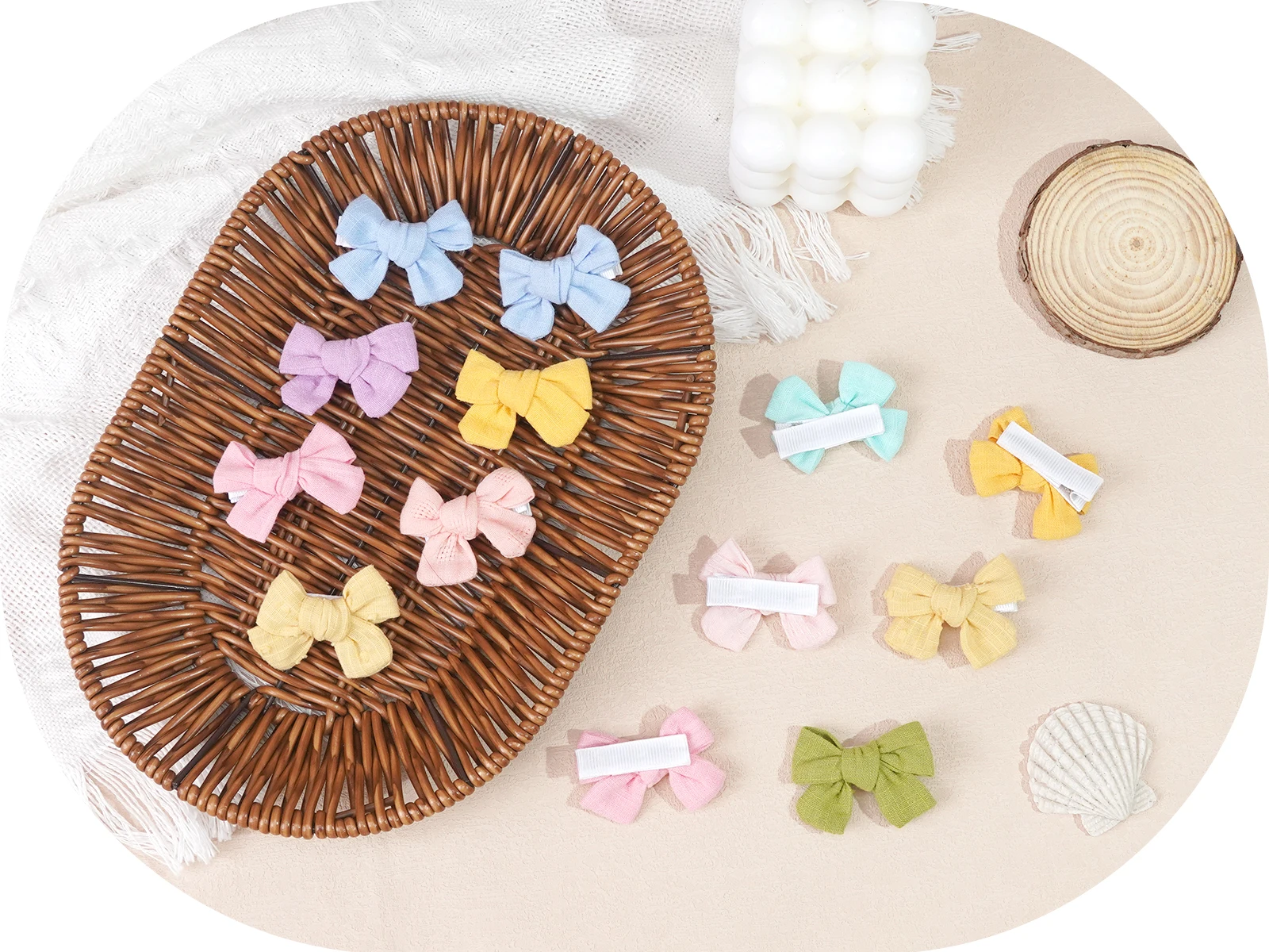 10Pcs Cute Bow Hair Clips for Kids Cotton-Linen Baby to Children Hairpins Soft Fully-Wrapped Design, Safe Hair Accessories