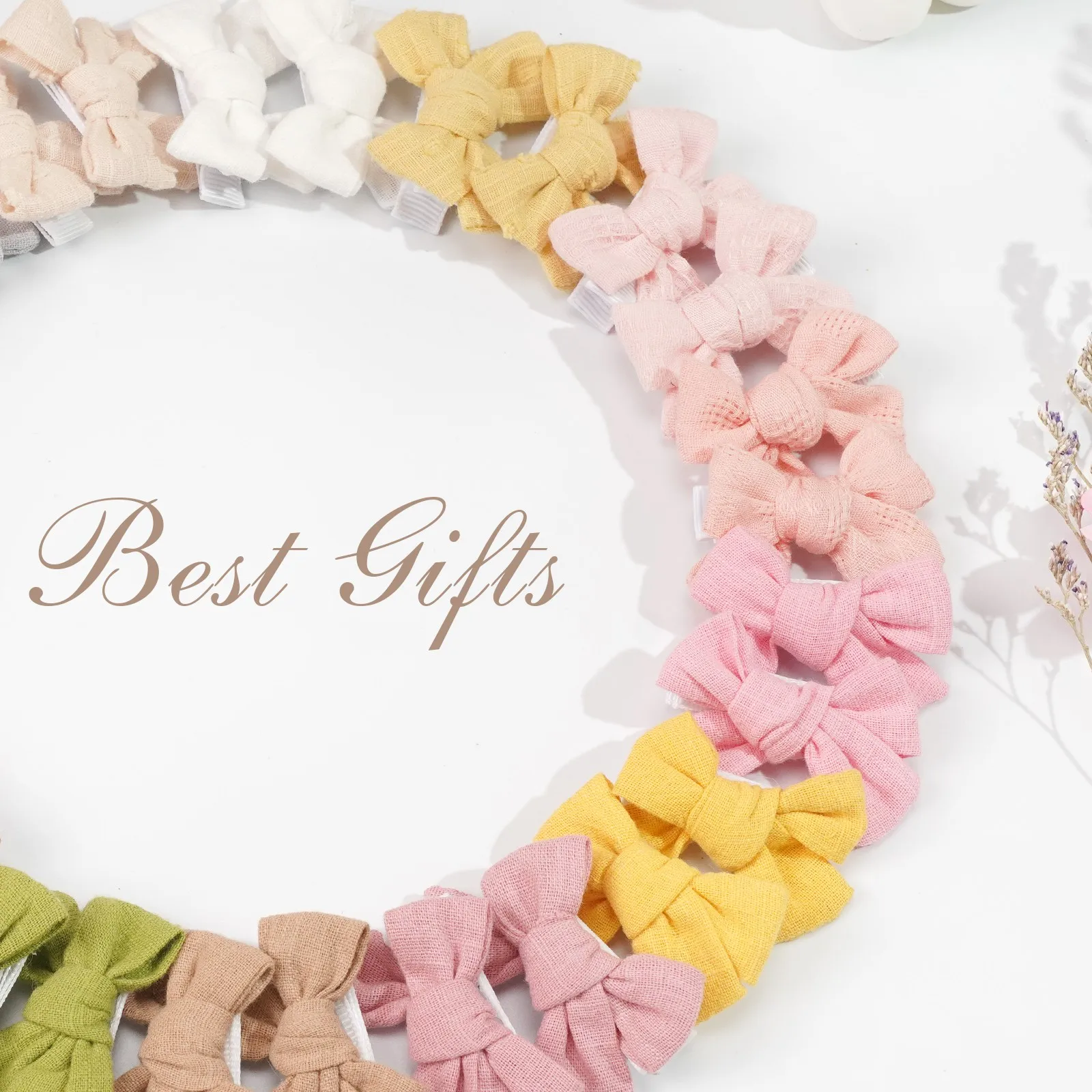 10Pcs Cute Bow Hair Clips for Kids Cotton-Linen Baby to Children Hairpins Soft Fully-Wrapped Design, Safe Hair Accessories