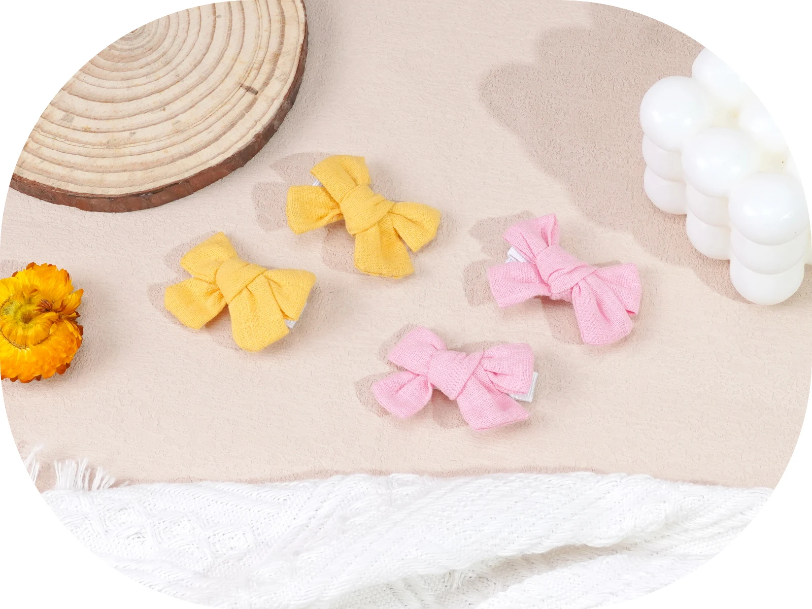 10Pcs Cute Bow Hair Clips for Kids Cotton-Linen Baby to Children Hairpins Soft Fully-Wrapped Design, Safe Hair Accessories