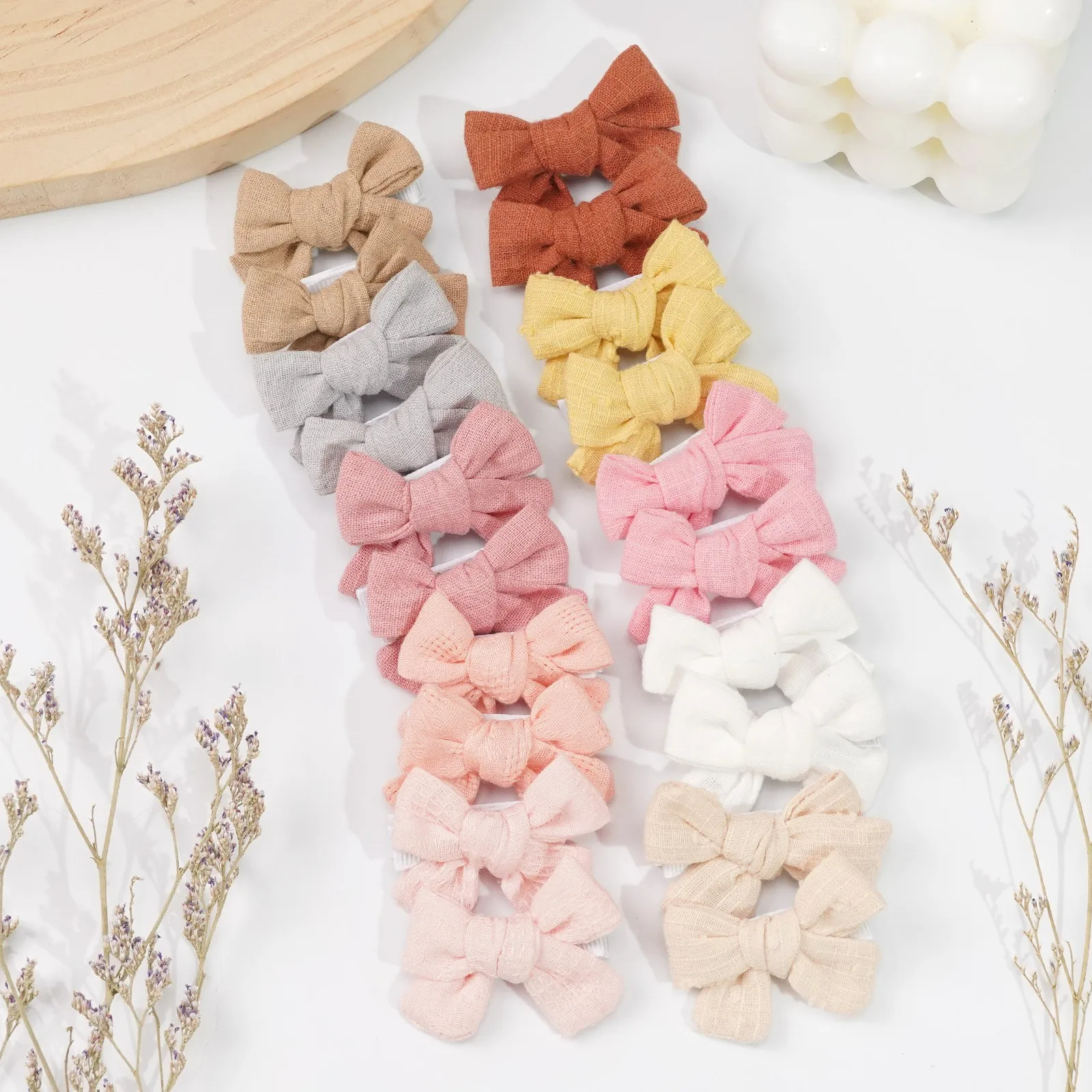 10Pcs Cute Bow Hair Clips for Kids Cotton-Linen Baby to Children Hairpins Soft Fully-Wrapped Design, Safe Hair Accessories