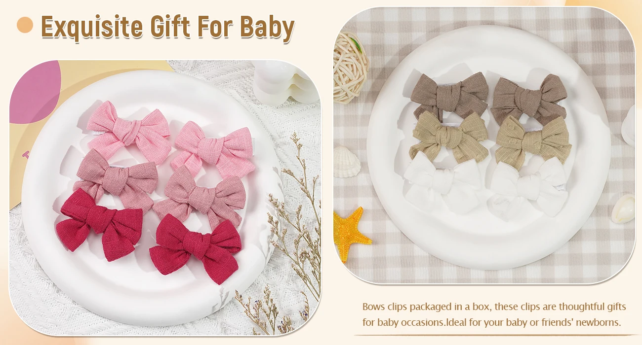 10Pcs Cute Bow Hair Clips for Kids Cotton-Linen Baby to Children Hairpins Soft Fully-Wrapped Design, Safe Hair Accessories