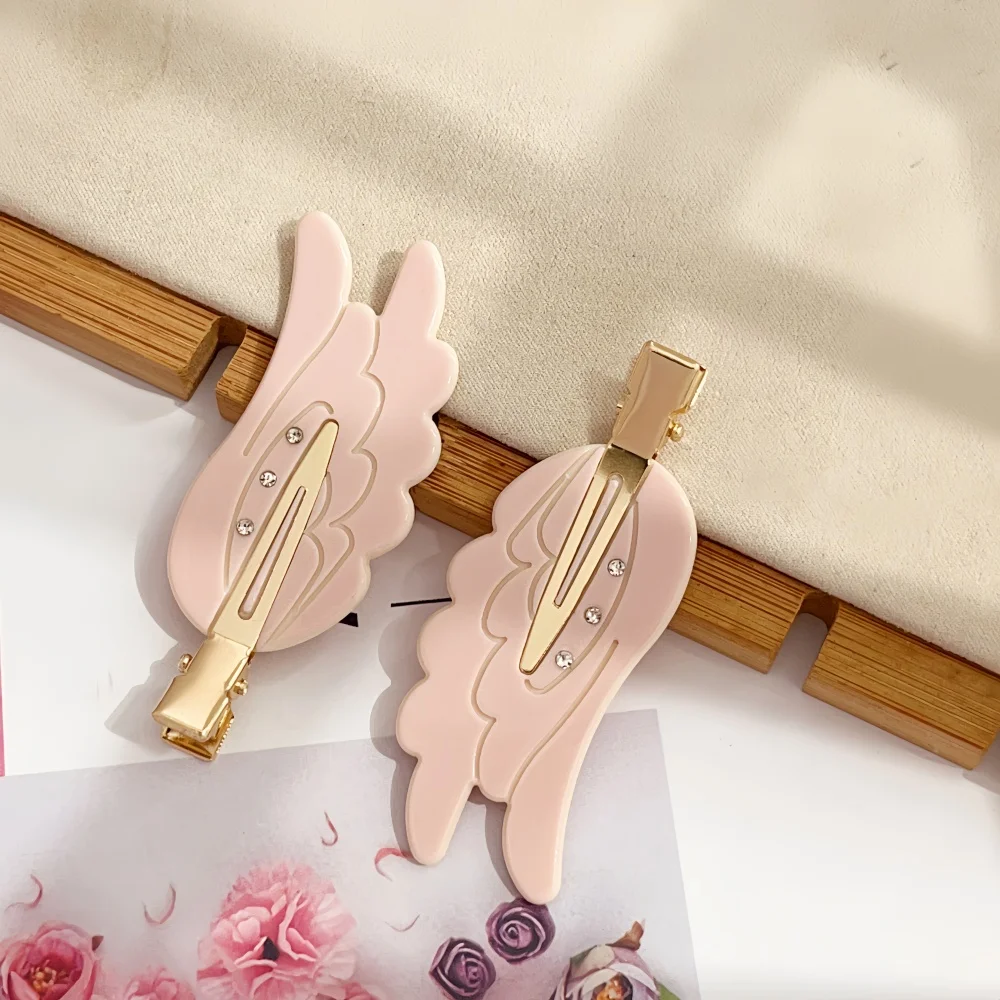 1/2PCCute Angel Wings Hairpin Pink Seamless Hair Clips Dopamine Makeup Side Bangs Barrettes for Women And Girls Hair Accessories