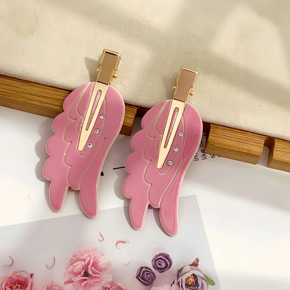 1/2PCCute Angel Wings Hairpin Pink Seamless Hair Clips Dopamine Makeup Side Bangs Barrettes for Women And Girls Hair Accessories