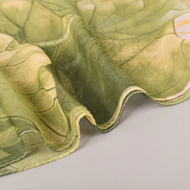 Fashion Spring Summer Women Floral Printing Beach Silk Scarf Shawls Female Long Wraps Beach Sunscreen Hijab Lotus Pattern