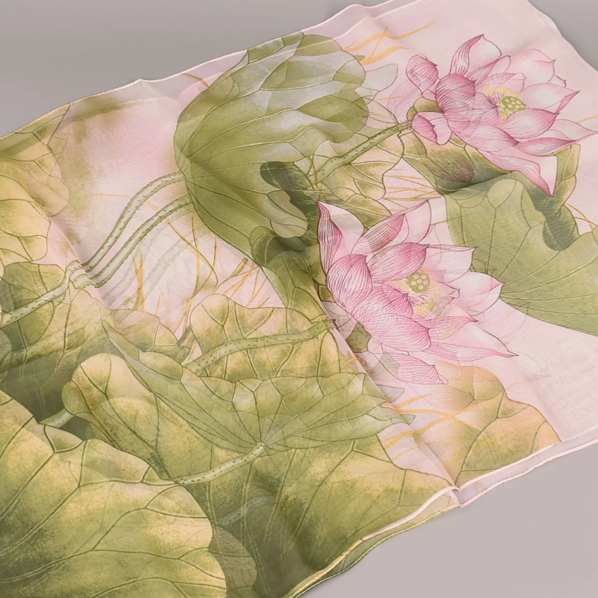 Fashion Spring Summer Women Floral Printing Beach Silk Scarf Shawls Female Long Wraps Beach Sunscreen Hijab Lotus Pattern
