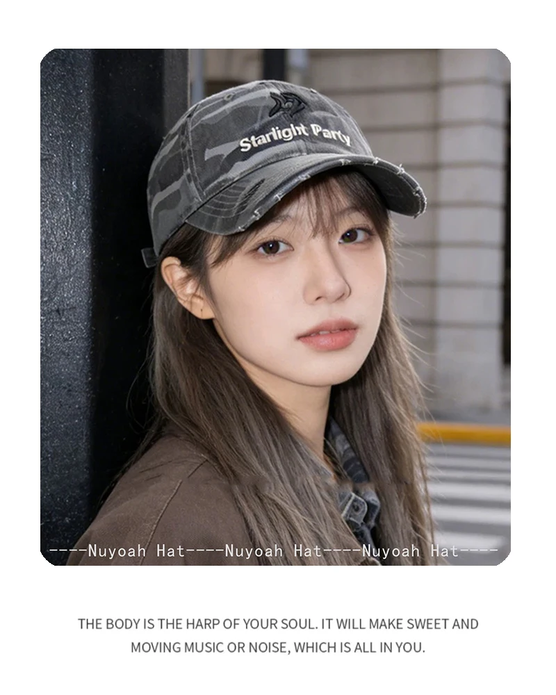 Retro Camouflage Embroidered Letters Baseball Hats Sunshade Street Versatile New Men Women American Peaked Caps Hip-hop Fashion