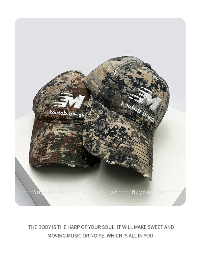 Retro Camouflage Embroidered Letters Baseball Hats Sunshade Street Versatile New Men Women American Peaked Caps Hip-hop Fashion