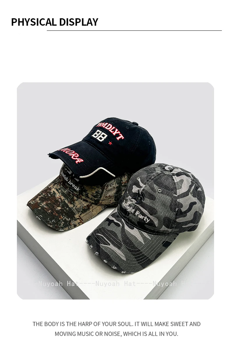 Retro Camouflage Embroidered Letters Baseball Hats Sunshade Street Versatile New Men Women American Peaked Caps Hip-hop Fashion