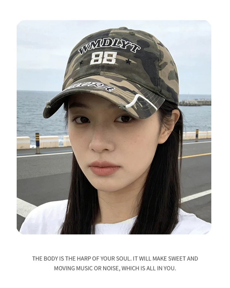 Retro Camouflage Embroidered Letters Baseball Hats Sunshade Street Versatile New Men Women American Peaked Caps Hip-hop Fashion