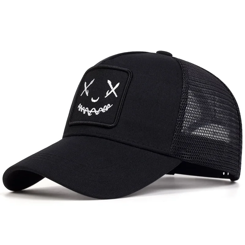 Men Women Smile Face Embroidery Baseball Caps Cotton Adjustable Snapback hats Hip Hop mesh Cap summer Outdoor Sun hat Dad Hats