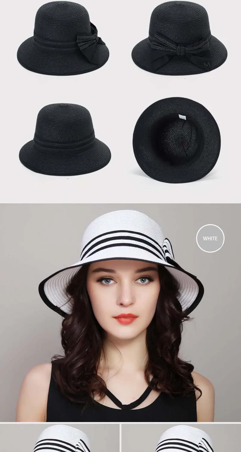 Fashion Summer Beach Straw Sun Hat Breathable French Style Bowknot Straw Hats Elegant Hat for Girl Outdoor Travel Photography